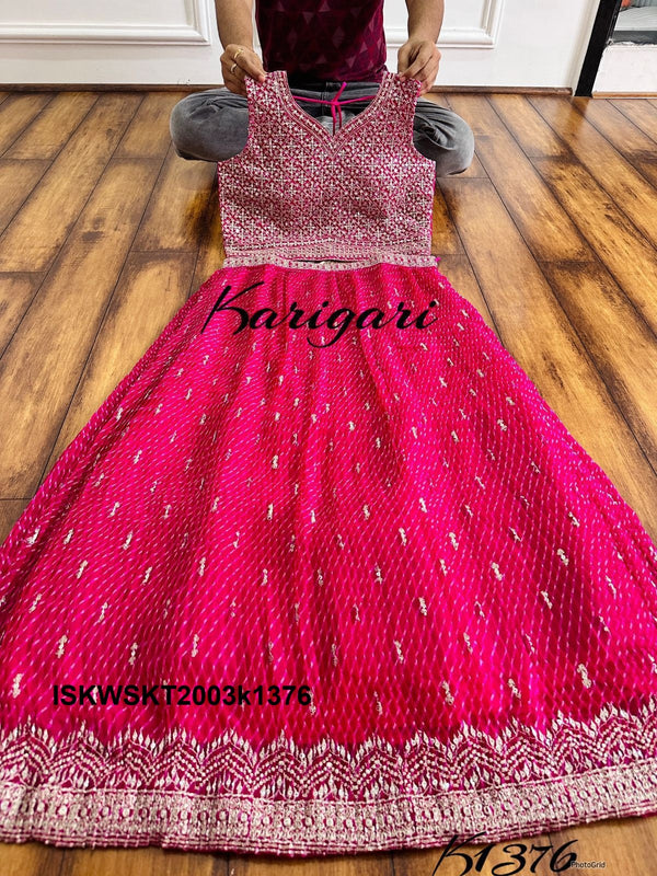 Embroidered Georgette Skirt And Crop Top And Dupatta-ISKWSKT2003k1376