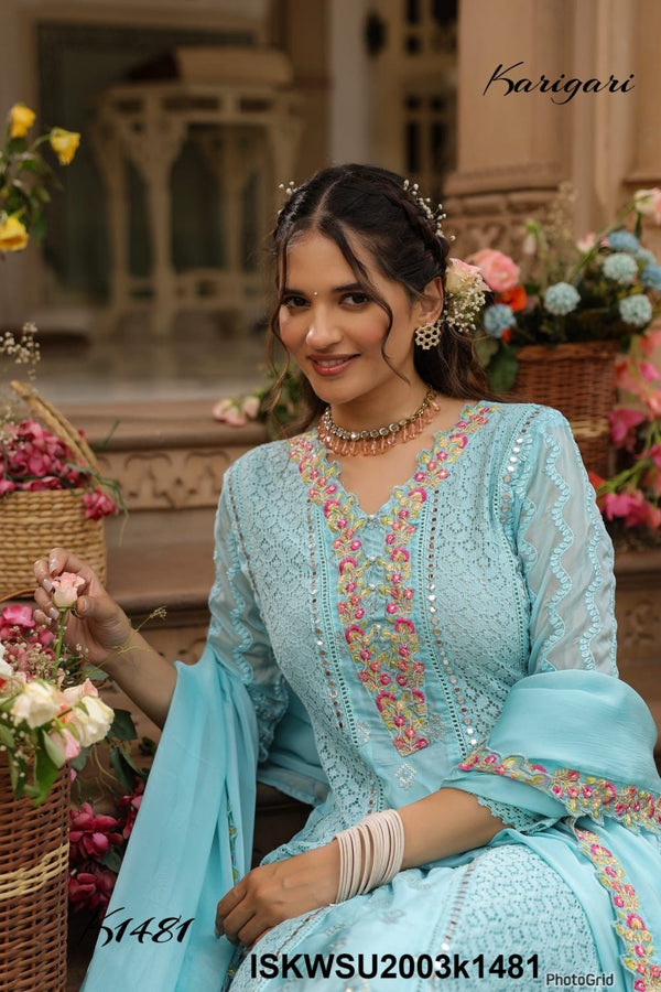Embroidered Organza Anarkali Kurti With Pant And Dupatta-ISKWSU2003k1481