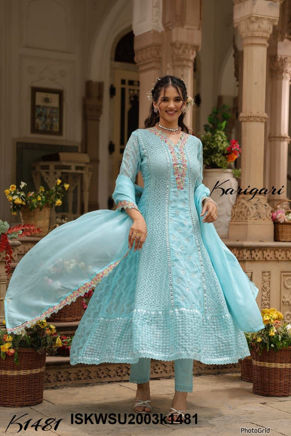 Embroidered Organza Anarkali Kurti With Pant And Dupatta-ISKWSU2003k1481