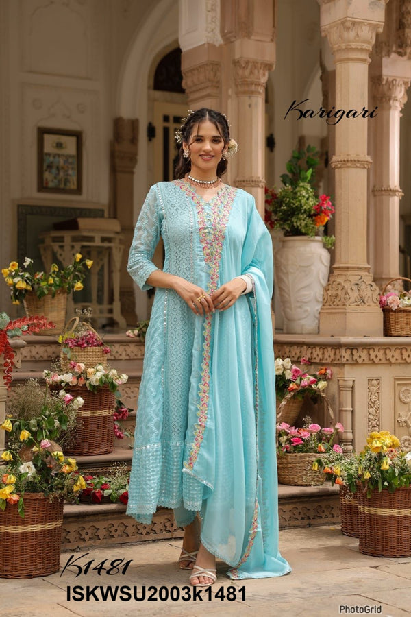 Embroidered Organza Anarkali Kurti With Pant And Dupatta-ISKWSU2003k1481