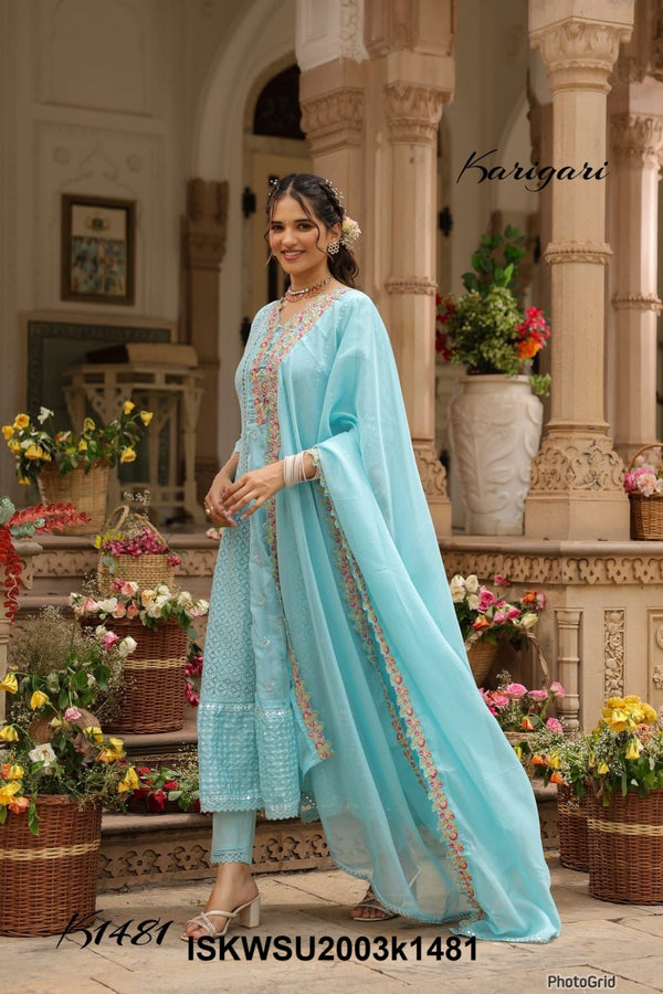 Embroidered Organza Anarkali Kurti With Pant And Dupatta-ISKWSU2003k1481