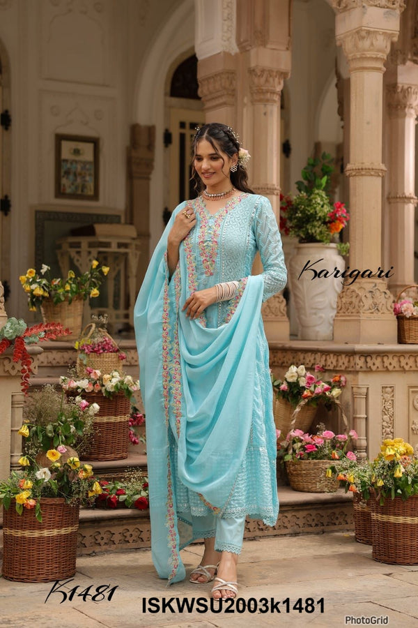 Embroidered Organza Anarkali Kurti With Pant And Dupatta-ISKWSU2003k1481