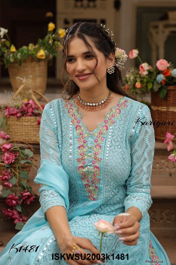 Embroidered Organza Anarkali Kurti With Pant And Dupatta-ISKWSU2003k1481