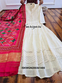Embroidered Malmal Cotton Schiffli Gown With Printed Gaji Silk Dupatta-ISKWGN2003k1485