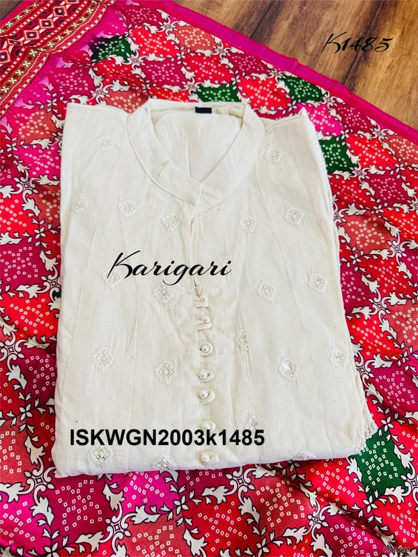 Embroidered Malmal Cotton Schiffli Gown With Printed Gaji Silk Dupatta-ISKWGN2003k1485