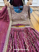 Embroidered Georgette Skirt With Crop Top And Dupatta-ISKWSKT2003k1575/k1574