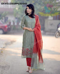 Handloom Weaved Cotton Silk Kurti With Pant And Dupatta-ISKWSU2003PPC/D1843