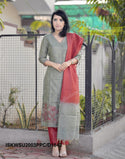 Handloom Weaved Cotton Silk Kurti With Pant And Dupatta-ISKWSU2003PPC/D1843