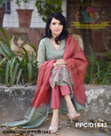 Handloom Weaved Cotton Silk Kurti With Pant And Dupatta-ISKWSU2003PPC/D1843