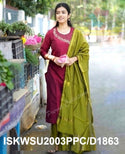 Handloom Silk Kurti With Silk Pant And Handloom Zari Dupatta-ISKWSU2003PPC/D1863