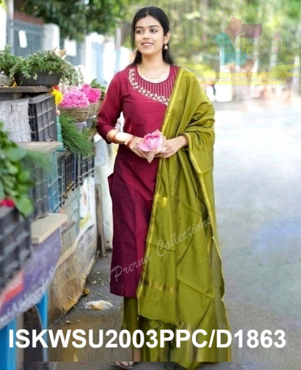 Handloom Silk Kurti With Silk Pant And Handloom Zari Dupatta-ISKWSU2003PPC/D1863