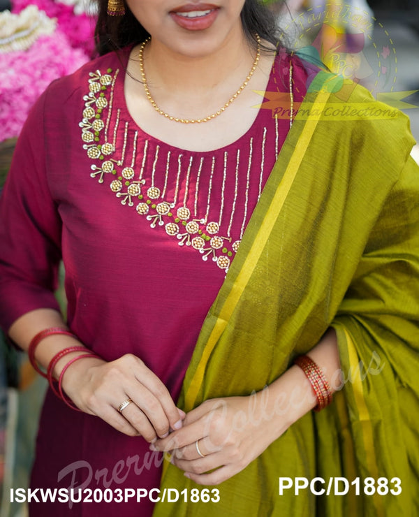 Handloom Silk Kurti With Silk Pant And Handloom Zari Dupatta-ISKWSU2003PPC/D1863