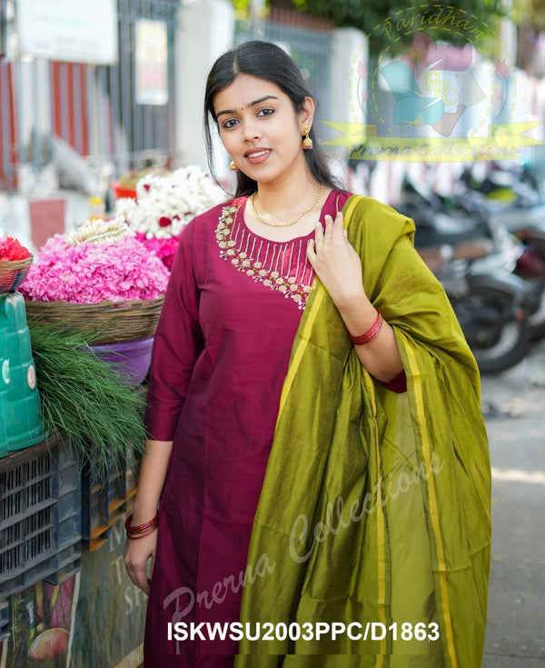 Handloom Silk Kurti With Silk Pant And Handloom Zari Dupatta-ISKWSU2003PPC/D1863