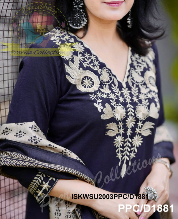 Handloom Khadi Kurti With Palazzo And Digital Printed Khadi Silk Dupatta-ISKWSU2003PPC/D1881