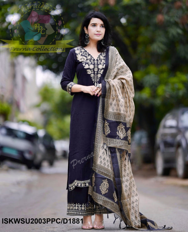 Handloom Khadi Kurti With Palazzo And Digital Printed Khadi Silk Dupatta-ISKWSU2003PPC/D1881