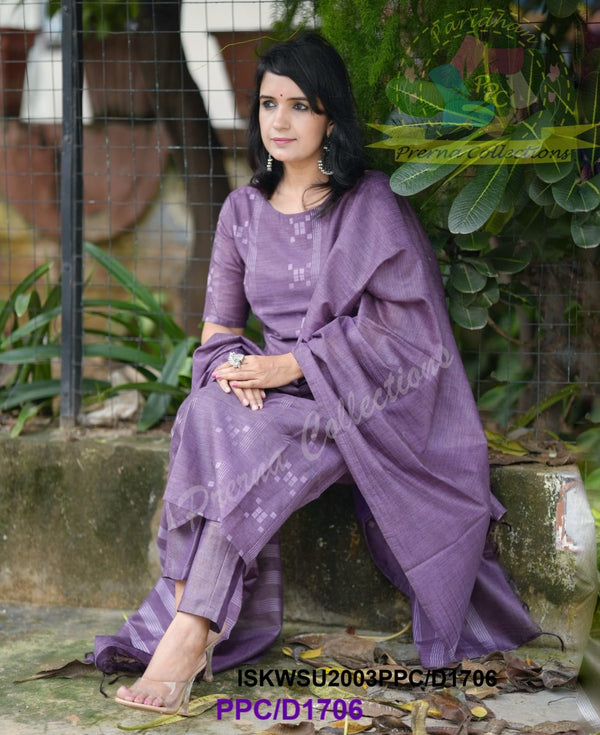 Handloom Weaved Cotton Silk Kurti With Cotton Silk Pant And Dupatta-ISKWSU2003PPC/D1706