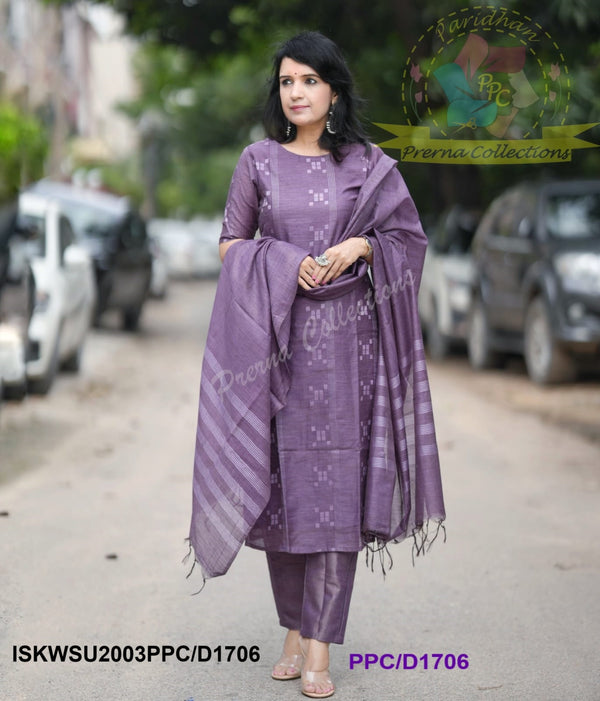 Handloom Weaved Cotton Silk Kurti With Cotton Silk Pant And Dupatta-ISKWSU2003PPC/D1706