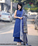Handloom A-Line Kurti With Palazzo And Madhubani Printed Khadi Silk Dupatta-ISKWSU2003PPC/D1844