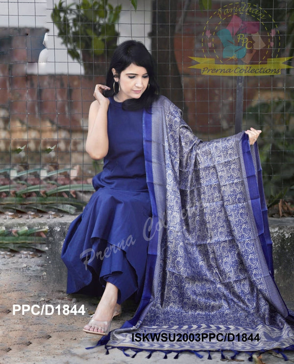 Handloom A-Line Kurti With Palazzo And Madhubani Printed Khadi Silk Dupatta-ISKWSU2003PPC/D1844