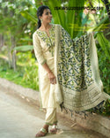 Handloom Cotton Kurti With Pant And Kalamkari Printed Khadi Silk Dupatta-ISKWSU2003PPC/D1598
