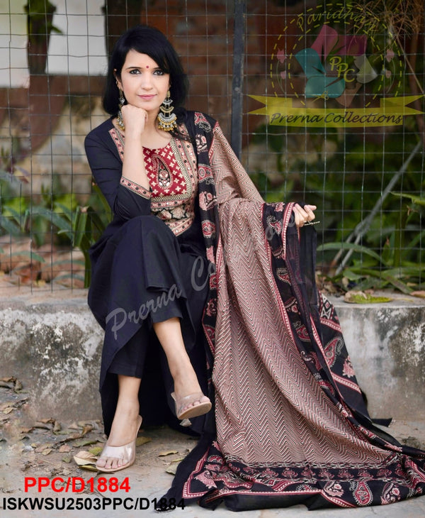Cotton Kurti With Pant And Ajrakh Printed Malmal Dupatta-ISKWSU2503PPC/D1884