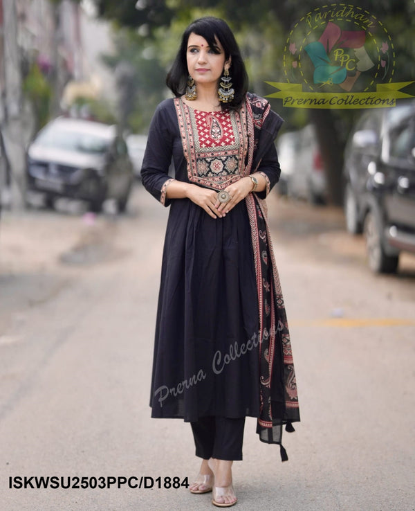 Cotton Kurti With Pant And Ajrakh Printed Malmal Dupatta-ISKWSU2503PPC/D1884