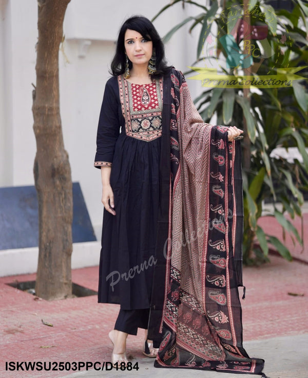 Cotton Kurti With Pant And Ajrakh Printed Malmal Dupatta-ISKWSU2503PPC/D1884