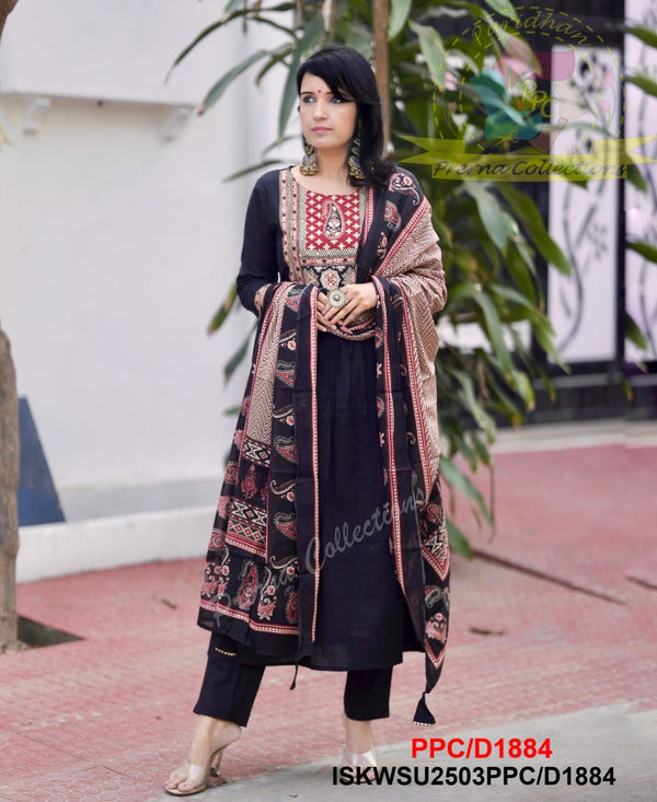 Cotton Kurti With Pant And Ajrakh Printed Malmal Dupatta-ISKWSU2503PPC/D1884