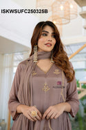 Embroidered Chinon Flared Kurti With Silk Pant And Dupatta-ISKWSUFC250325B
