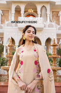 Embroidered Malmal Chanderi Flared Kurti With Silk Pant And Dupatta-ISKWSUFC110325C