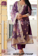 Banarasi Weaved Malmal Chanderi Kurti With Silk Pant And Banarasi Dupatta-ISKWSUNT170325P