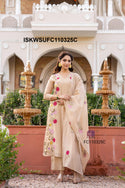 Embroidered Malmal Chanderi Flared Kurti With Silk Pant And Dupatta-ISKWSUFC110325C