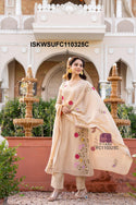 Embroidered Malmal Chanderi Flared Kurti With Silk Pant And Dupatta-ISKWSUFC110325C