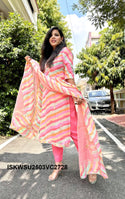 Hand Block Lehariya Printed Kota Doriya Kurti With Cotton pant And Doriya Dupatta-ISKWSU2503VC2728/2727/2743