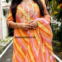 Hand Block Lehariya Printed Kota Doriya Kurti With Cotton pant And Doriya Dupatta-ISKWSU2503VC2728/2727/2743