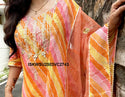 Hand Block Lehariya Printed Kota Doriya Kurti With Cotton pant And Doriya Dupatta-ISKWSU2503VC2728/2727/2743