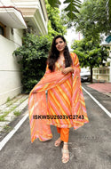 Hand Block Lehariya Printed Kota Doriya Kurti With Cotton pant And Doriya Dupatta-ISKWSU2503VC2728/2727/2743