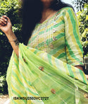 Hand Block Lehariya Printed Kota Doriya Kurti With Cotton pant And Doriya Dupatta-ISKWSU2503VC2728/2727/2743