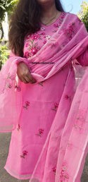 Embroidered Kota Doriya Kurti With Cotton Pant And Doriya Dupatta-ISKWSU2503VC3391