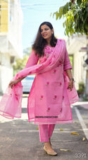 Embroidered Kota Doriya Kurti With Cotton Pant And Doriya Dupatta-ISKWSU2503VC3391