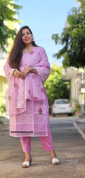 Embroidered Kota Doriya Kurti With Cotton Pant And Doriya Dupatta-ISKWSU2503VC3359