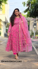 Hand Block Printed Kota Doriya Kurti With Cotton Pant And Doriya Dupatta-ISKWSU2503VC3362