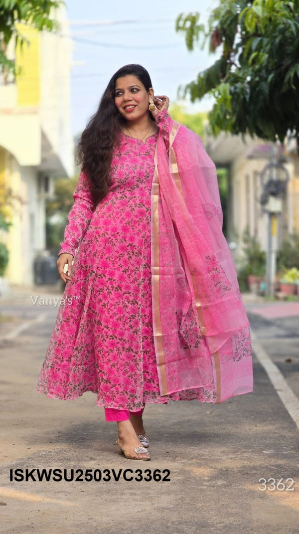 Hand Block Printed Kota Doriya Kurti With Cotton Pant And Doriya Dupatta-ISKWSU2503VC3362