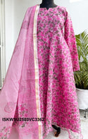 Hand Block Printed Kota Doriya Kurti With Cotton Pant And Doriya Dupatta-ISKWSU2503VC3362