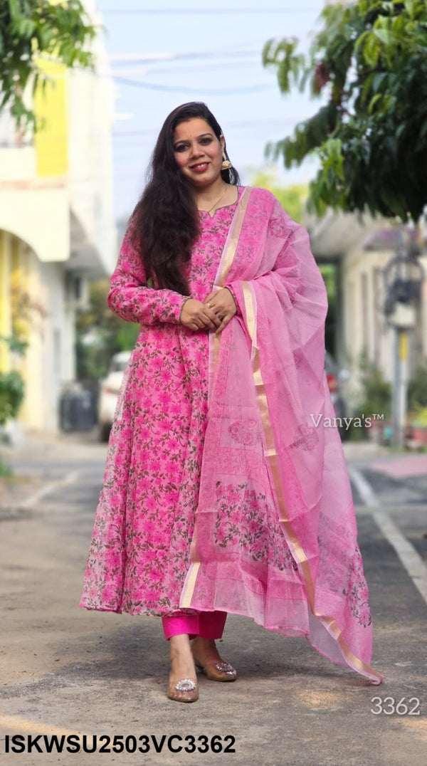 Hand Block Printed Kota Doriya Kurti With Cotton Pant And Doriya Dupatta-ISKWSU2503VC3362