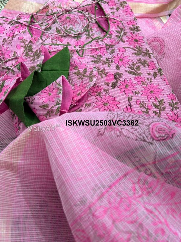 Hand Block Printed Kota Doriya Kurti With Cotton Pant And Doriya Dupatta-ISKWSU2503VC3362