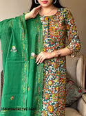 Kalamkari Printed Handloom Cotton Kurti With Cotton Pant And Dupatta-ISKWSU2403VC3037