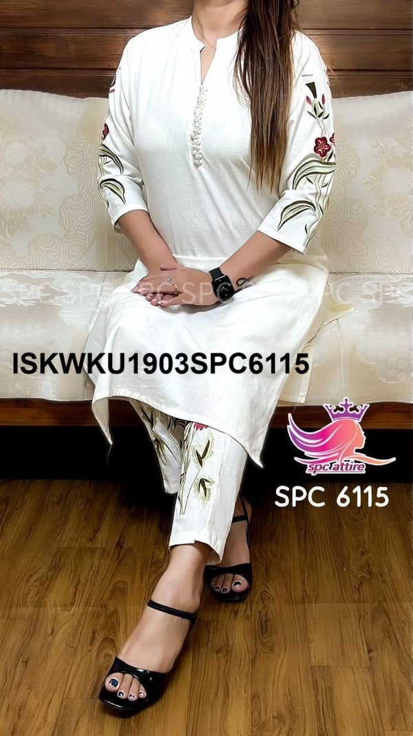 Embroidered Rayon Kurti With Pant-ISKWKU1903SPC6115