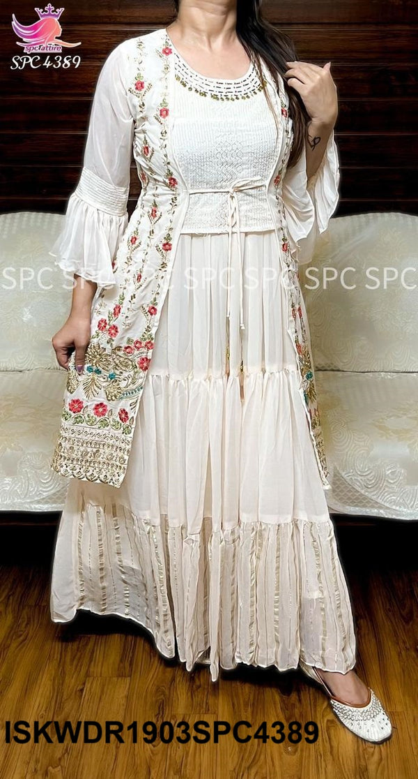 Embroidered Georgette Dress With Jacket-ISKWDR1903SPC4389