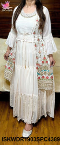 Embroidered Georgette Dress With Jacket-ISKWDR1903SPC4389